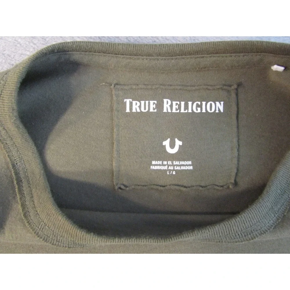 True Religion Mens Olive Green Original Buddha Brand Graphic T-Shirt Size L